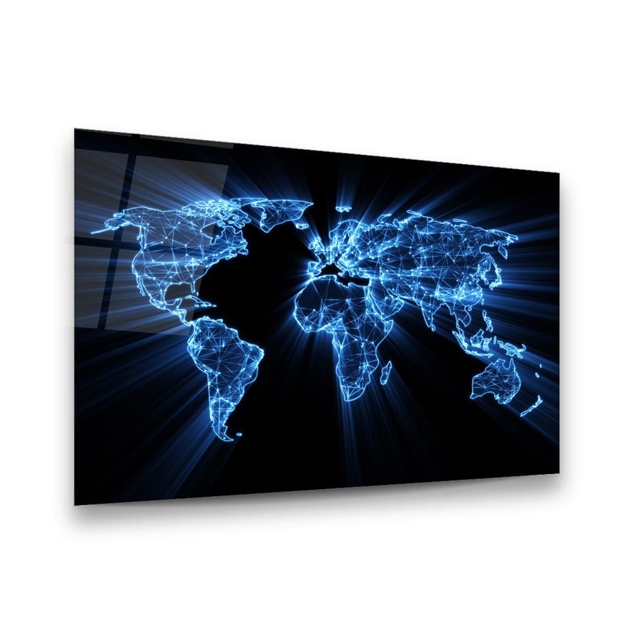 Digital World Map Glass Wall Art