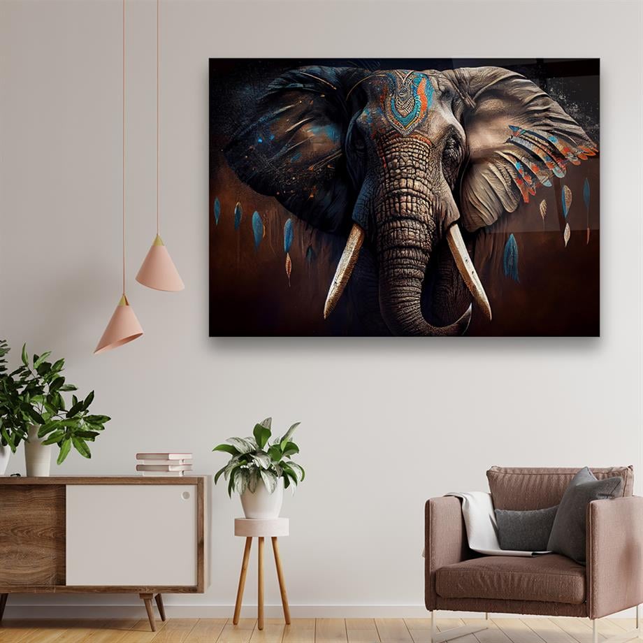 Ritratto di Elefante Quadro in Vetro Temperato