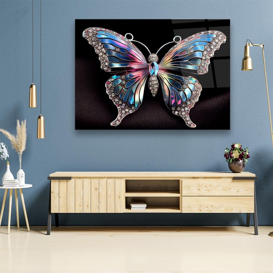 Jeweled Butterfly Glass Wall Art