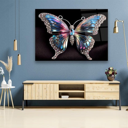 Jeweled Butterfly Glass Wall Art