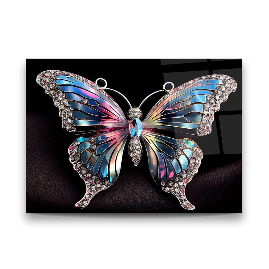 Jeweled Butterfly Glass Wall Art