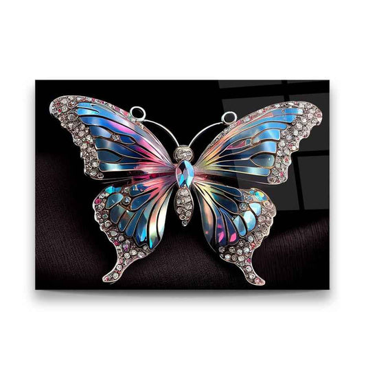 Jeweled Butterfly Glass Wall Art