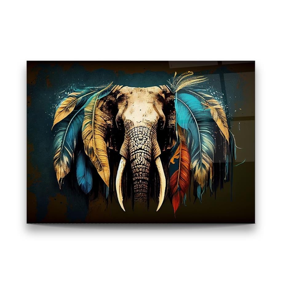Feathered Elephant Glass Wall Art