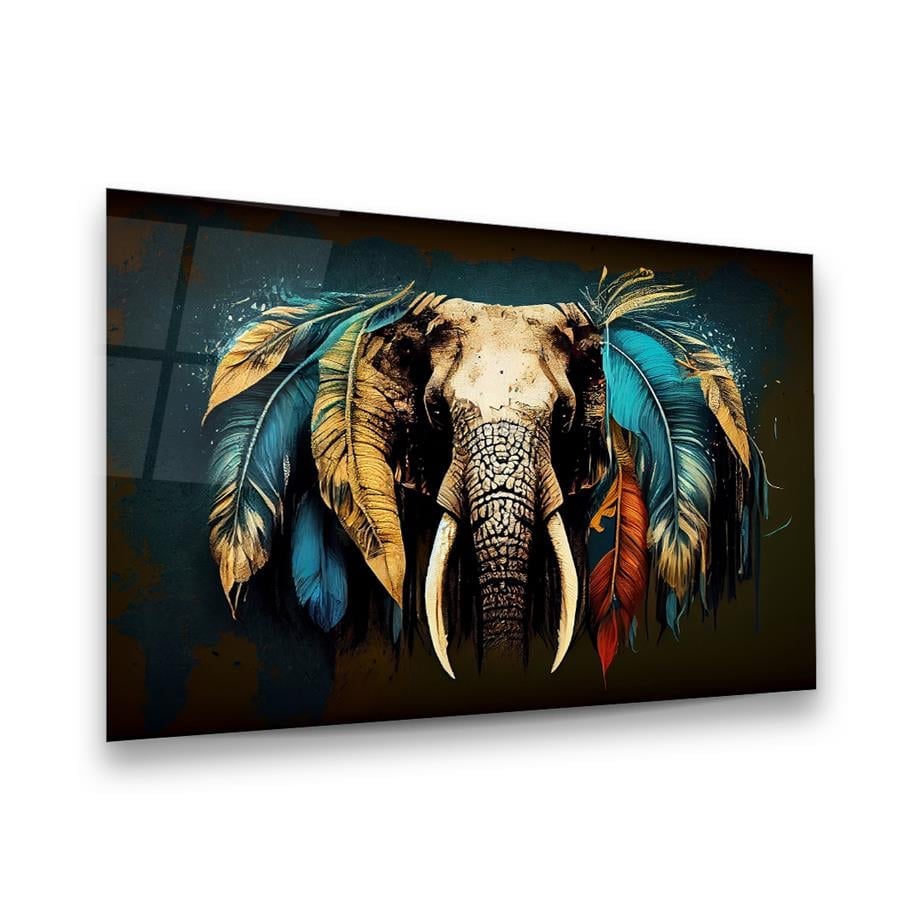 Feathered Elephant Glass Wall Art
