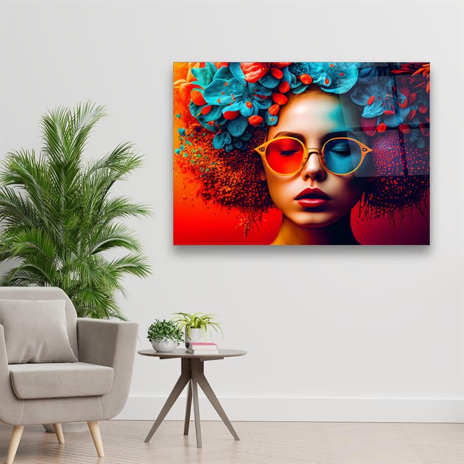 Femme Colorée et Glamour Tableau en Verre Trempé