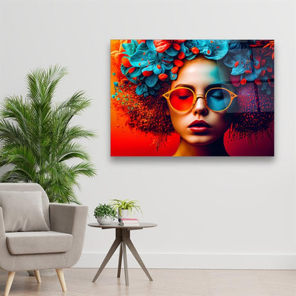 Femme Colorée et Glamour Tableau en Verre Trempé