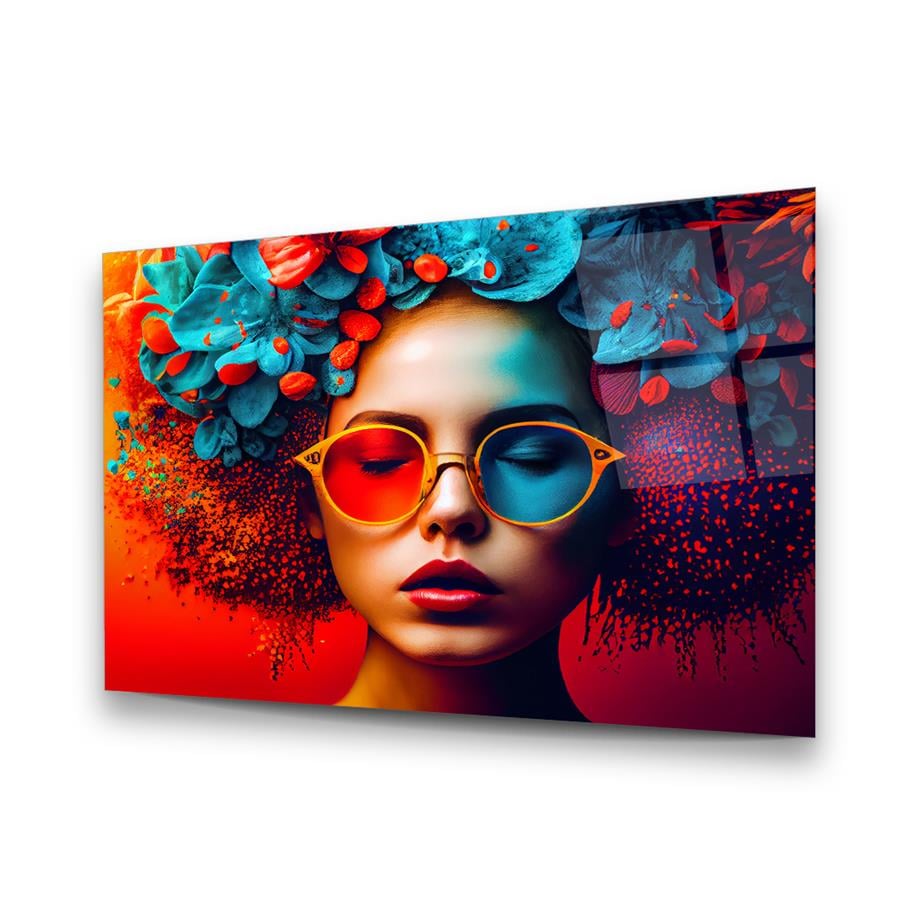 Femme Colorée et Glamour Tableau en Verre Trempé
