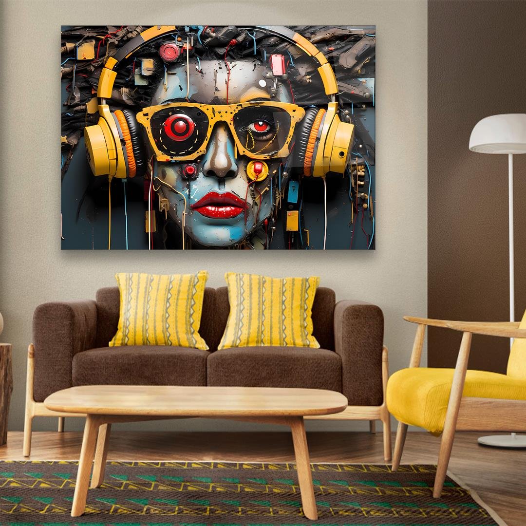 Donna Cyberpunk Quadro in Vetro Temperato