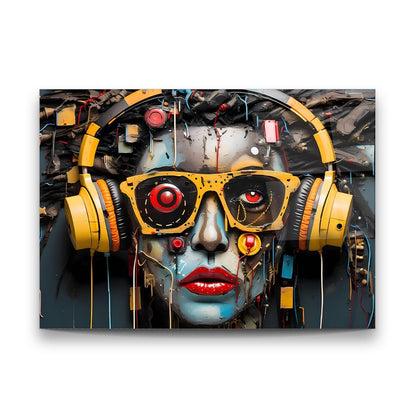 Donna Cyberpunk Quadro in Vetro Temperato