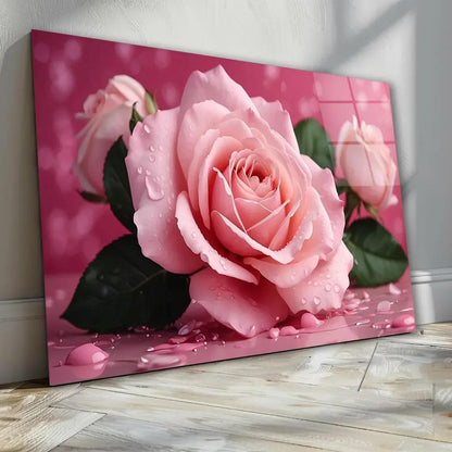 Pink Rose Glass Wall Art - LUXARTDECO