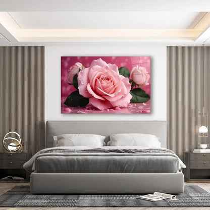 Pink Rose Glass Wall Art - LUXARTDECO