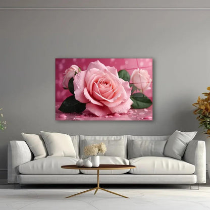 Pink Rose Glass Wall Art - LUXARTDECO