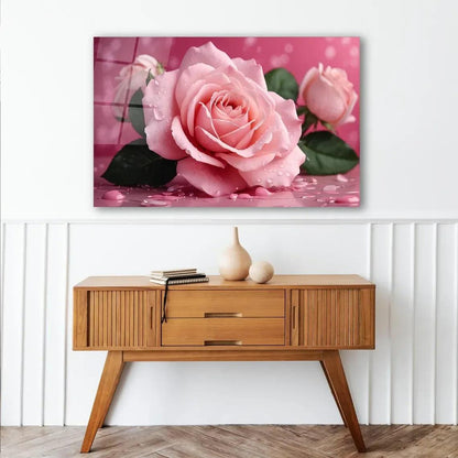Pink Rose Glass Wall Art - LUXARTDECO