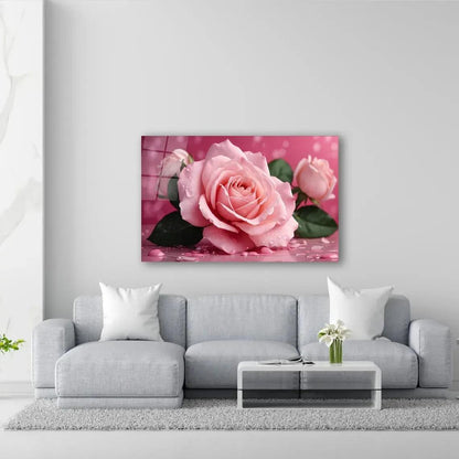 Pink Rose Glass Wall Art - LUXARTDECO