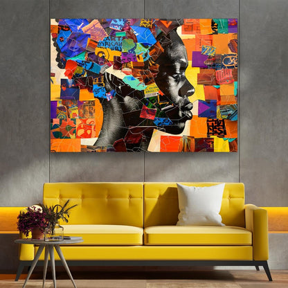 Colorful Collage Woman Glass Wall Art