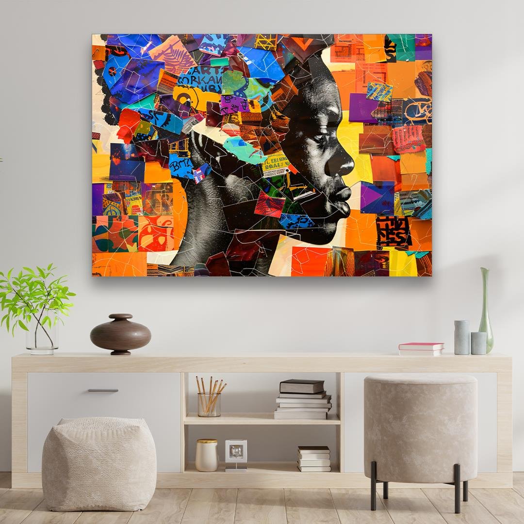 Colorful Collage Woman Glass Wall Art