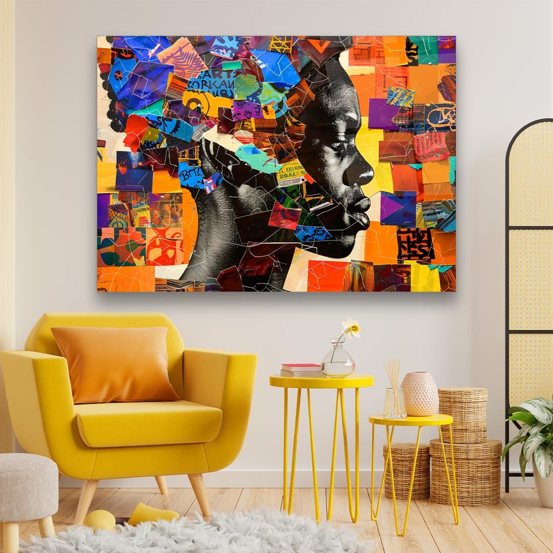 Colorful Collage Woman Glass Wall Art