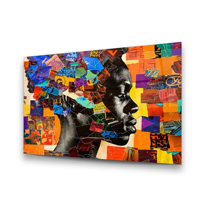 Colorful Collage Woman Glass Wall Art