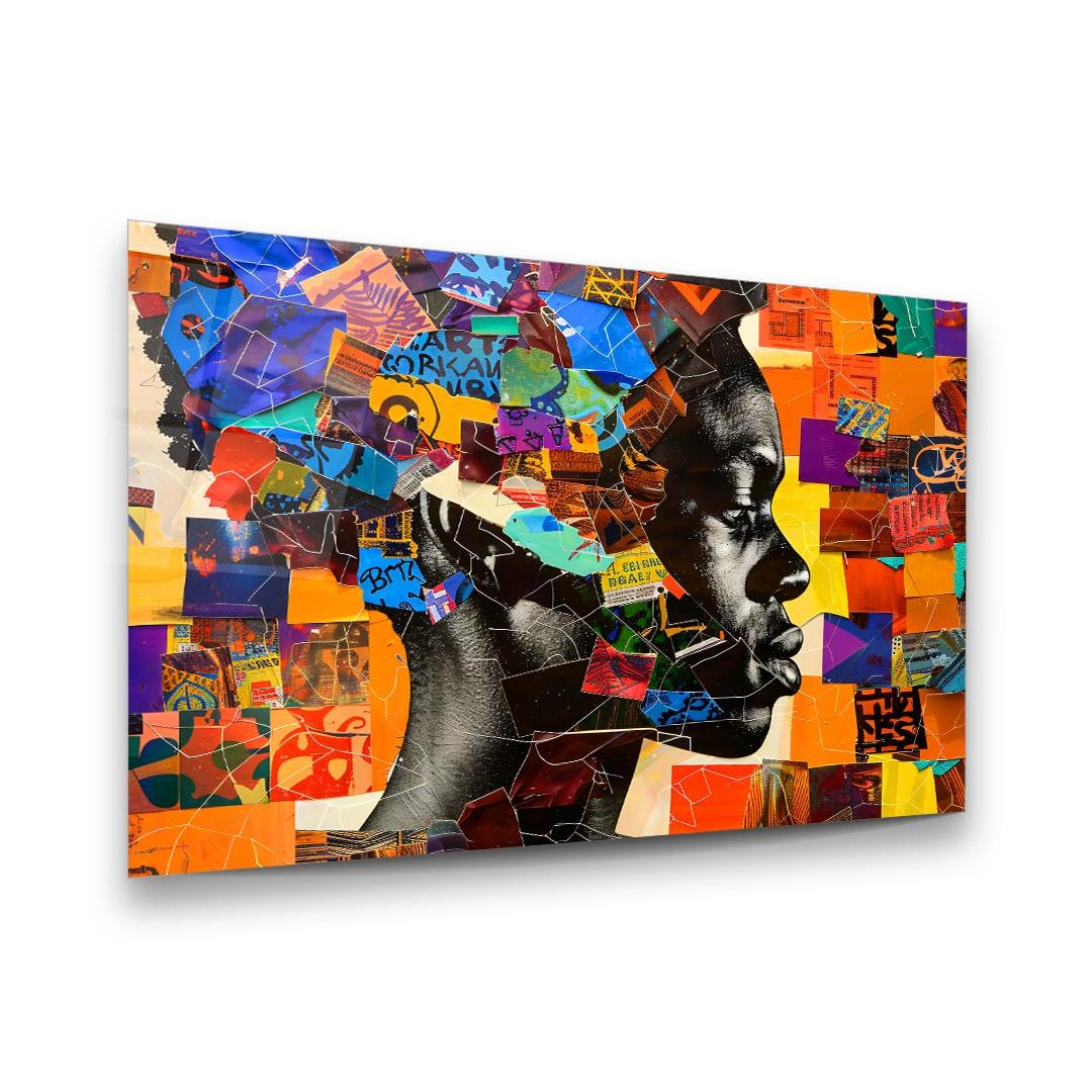 Colorful Collage Woman Glass Wall Art