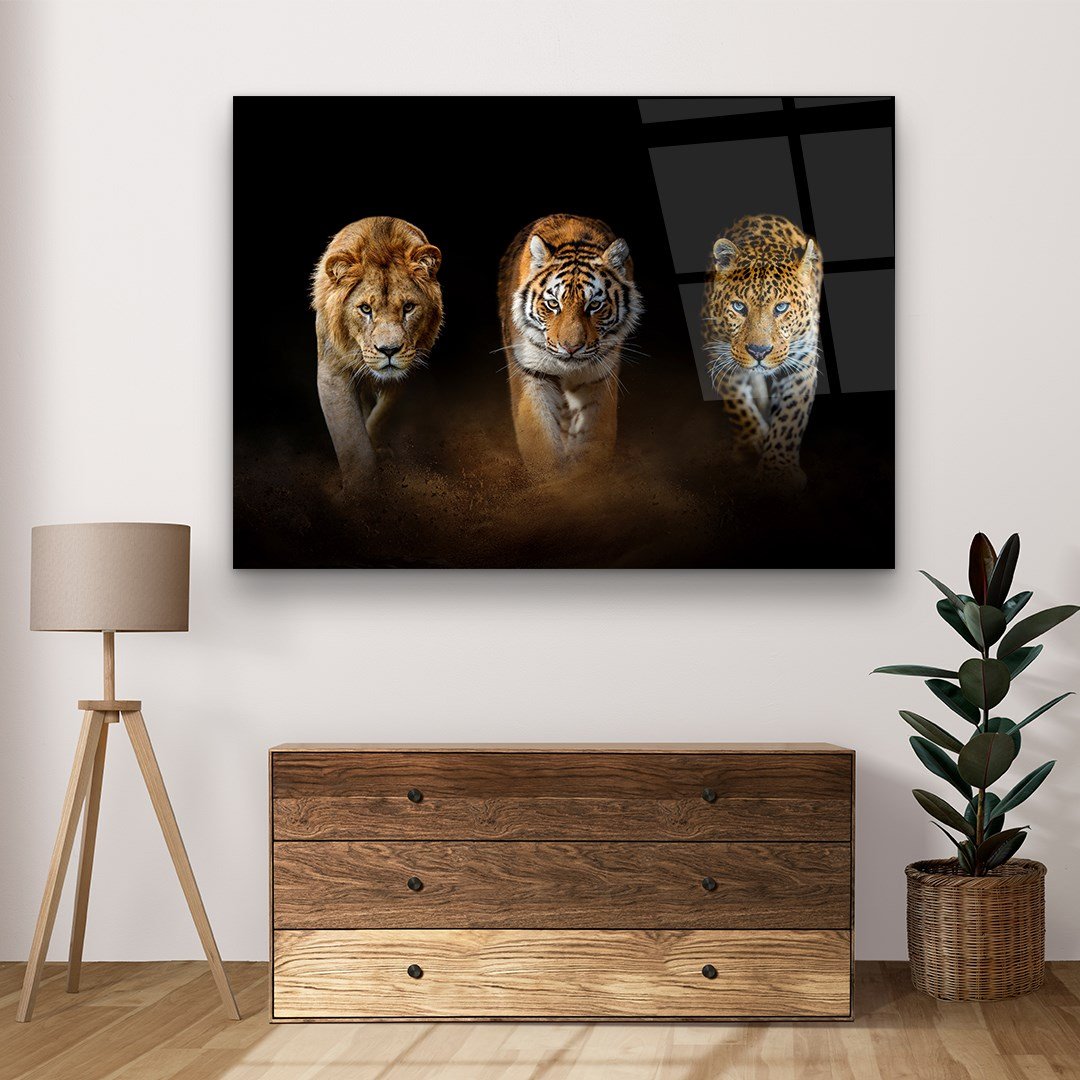 Wild Cats Trio Glass Wall Art
