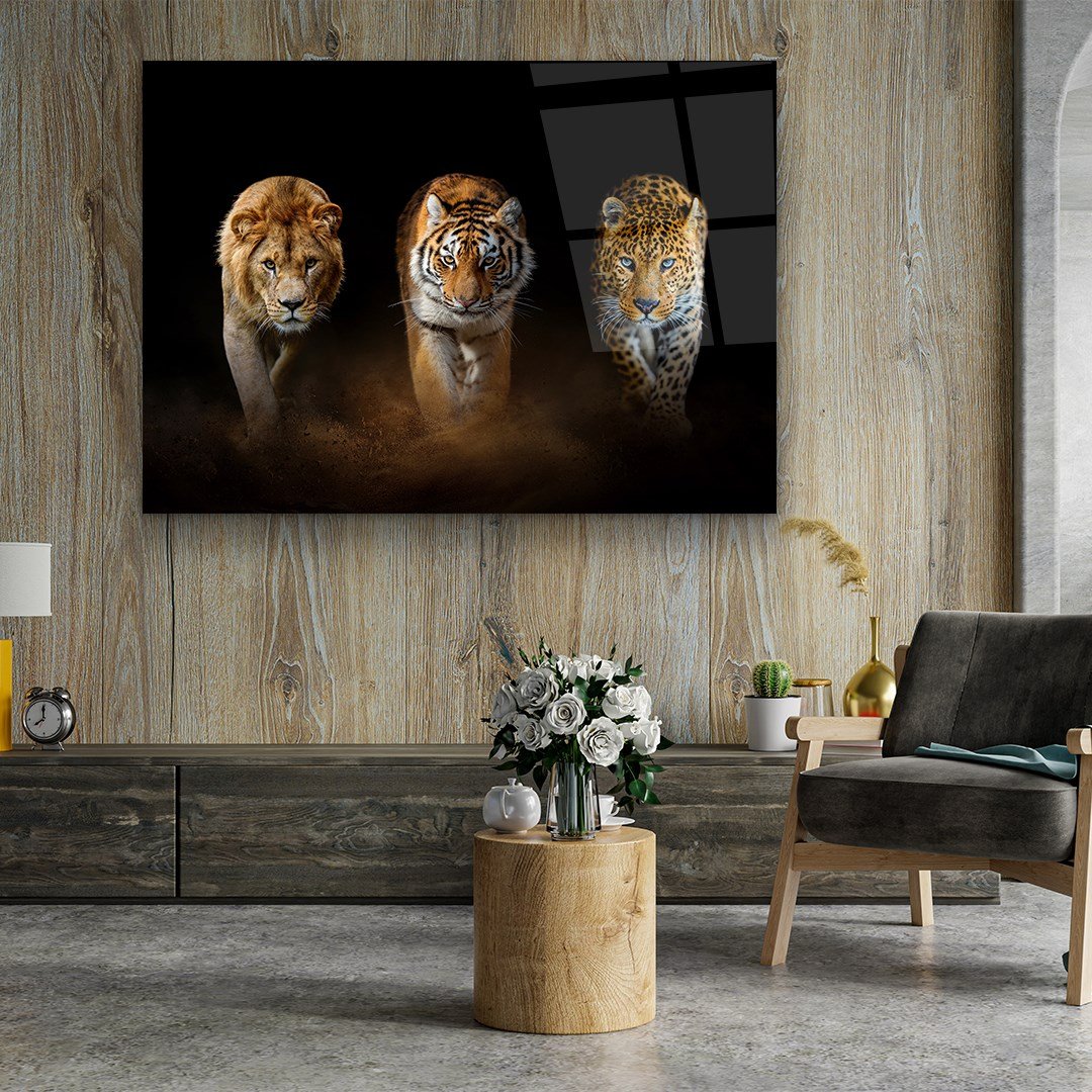 Wild Cats Trio Glass Wall Art