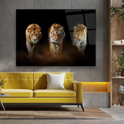 Wild Cats Trio Glass Wall Art