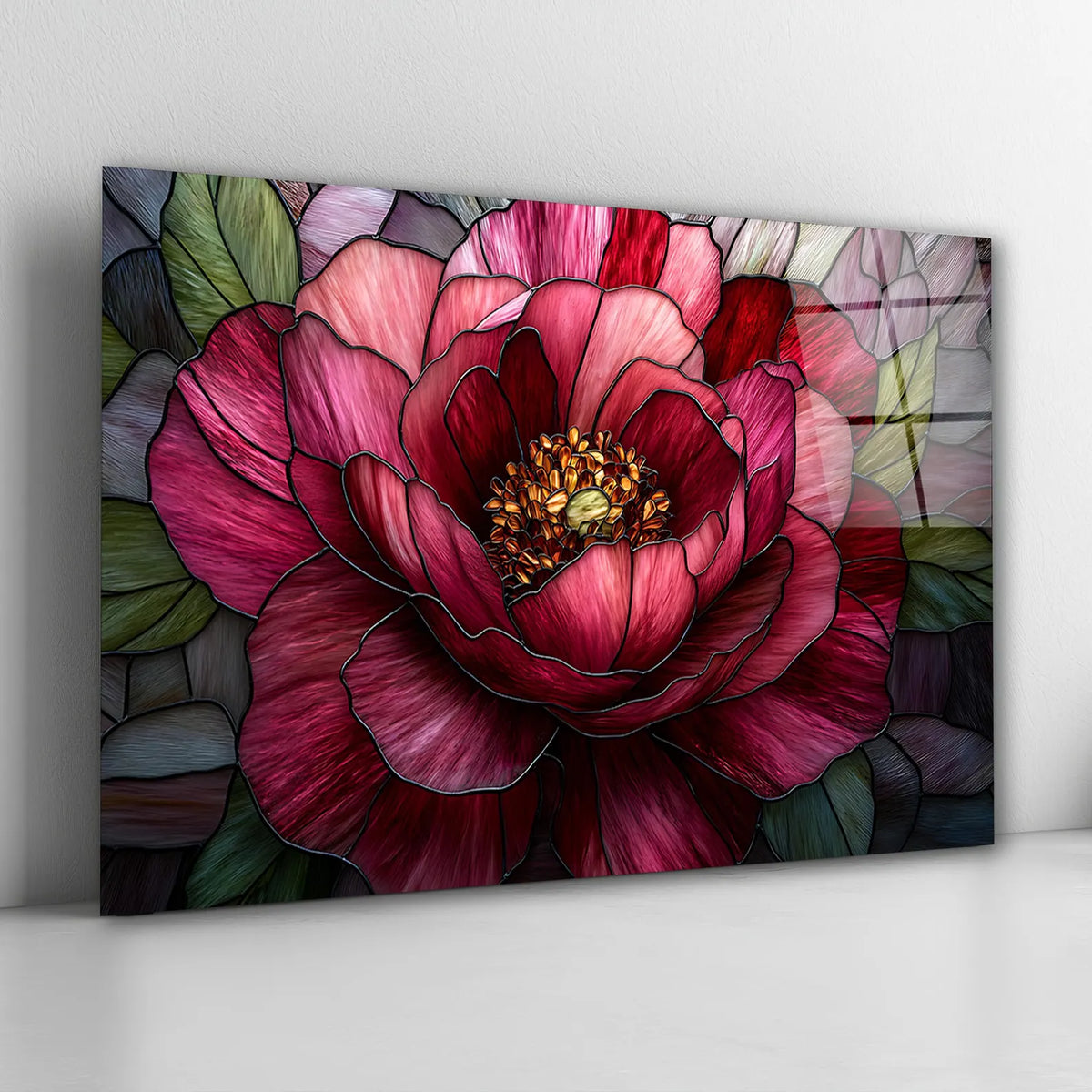 Pink Peony Glass Wall Art