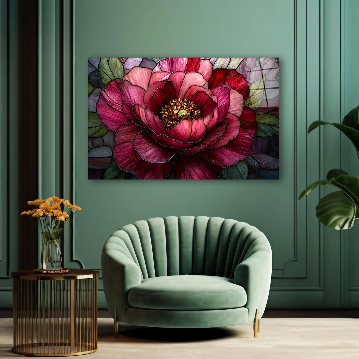 Pink Peony Glass Wall Art