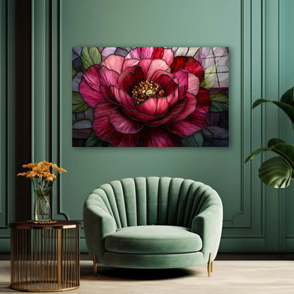 Pink Peony Glass Wall Art