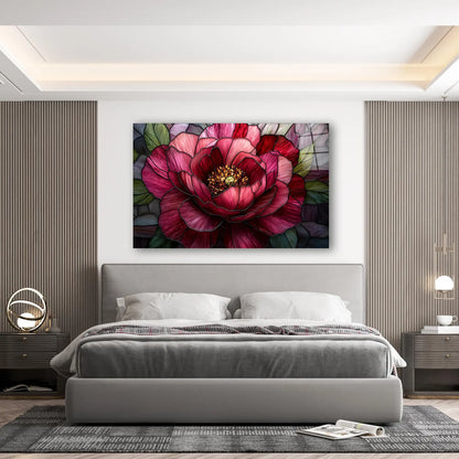 Pink Peony Glass Wall Art