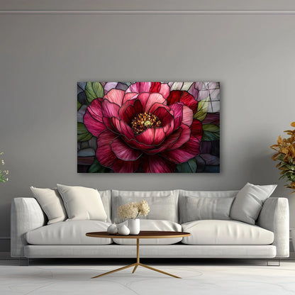 Pink Peony Glass Wall Art