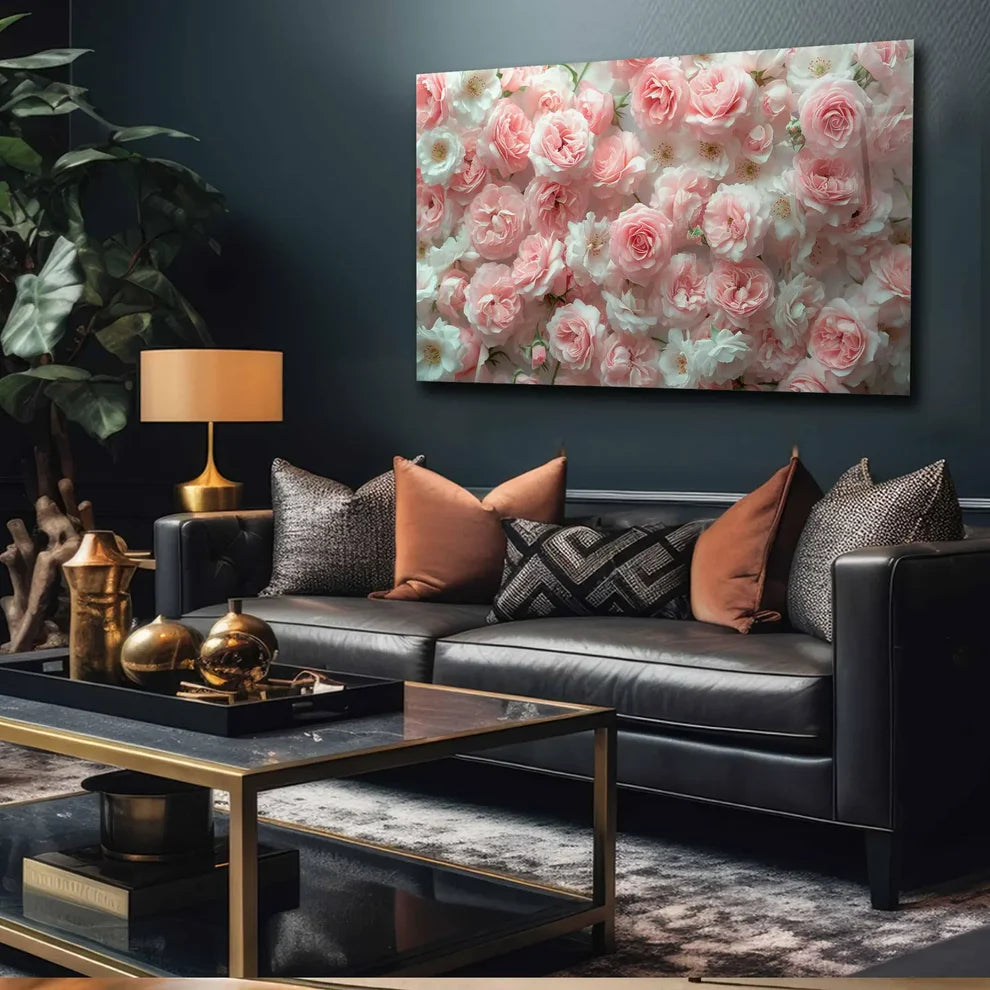 Pink Roses Glass Wall Art