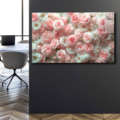 Pink Roses Glass Wall Art