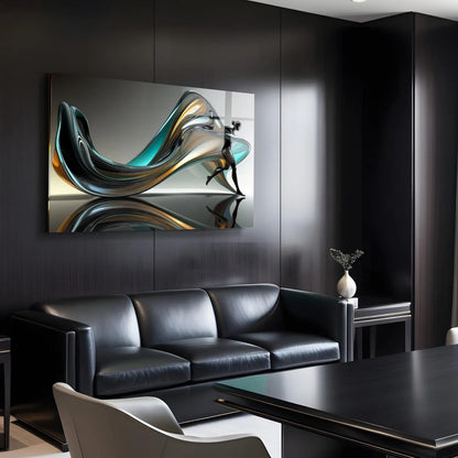 Turquoise Gold Figure Glass Wall Art