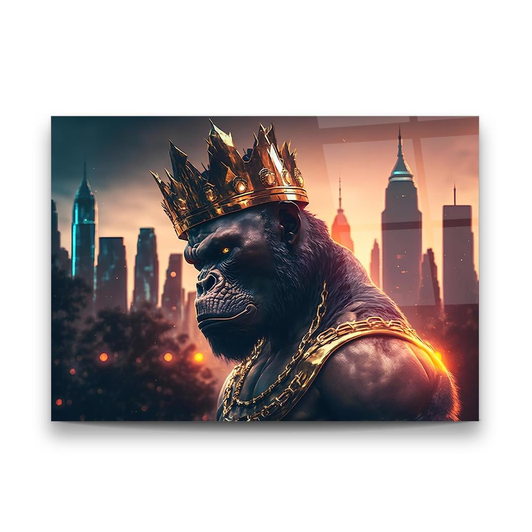 Gorilla Incoronato Quadro in Vetro Temperato