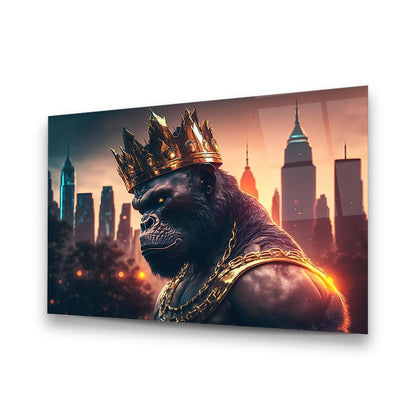 Gorilla Incoronato Quadro in Vetro Temperato