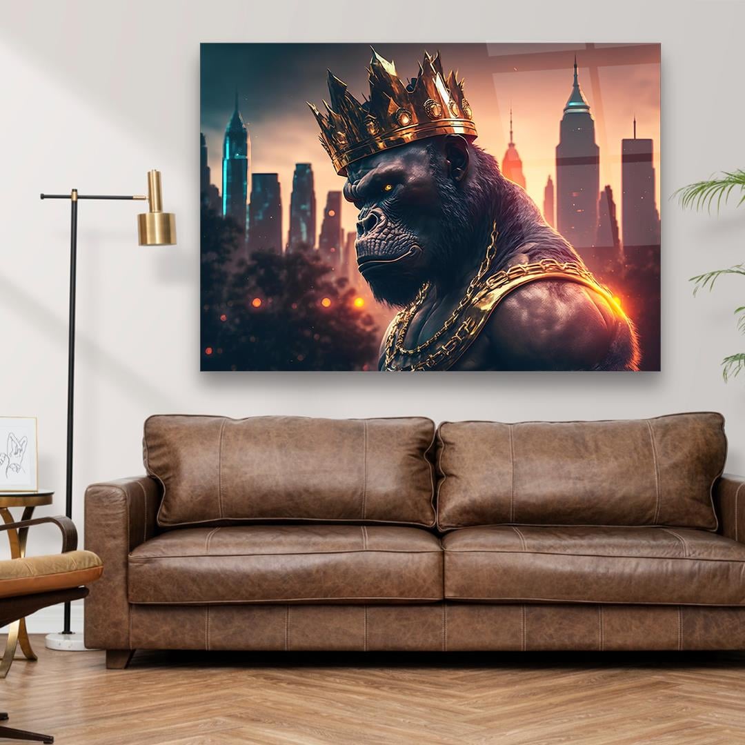 Gorilla Incoronato Quadro in Vetro Temperato