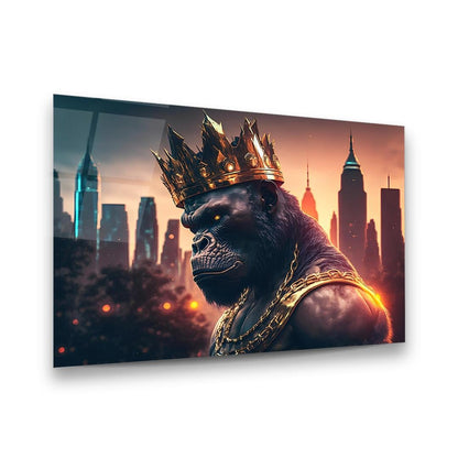 Gorilla Incoronato Quadro in Vetro Temperato