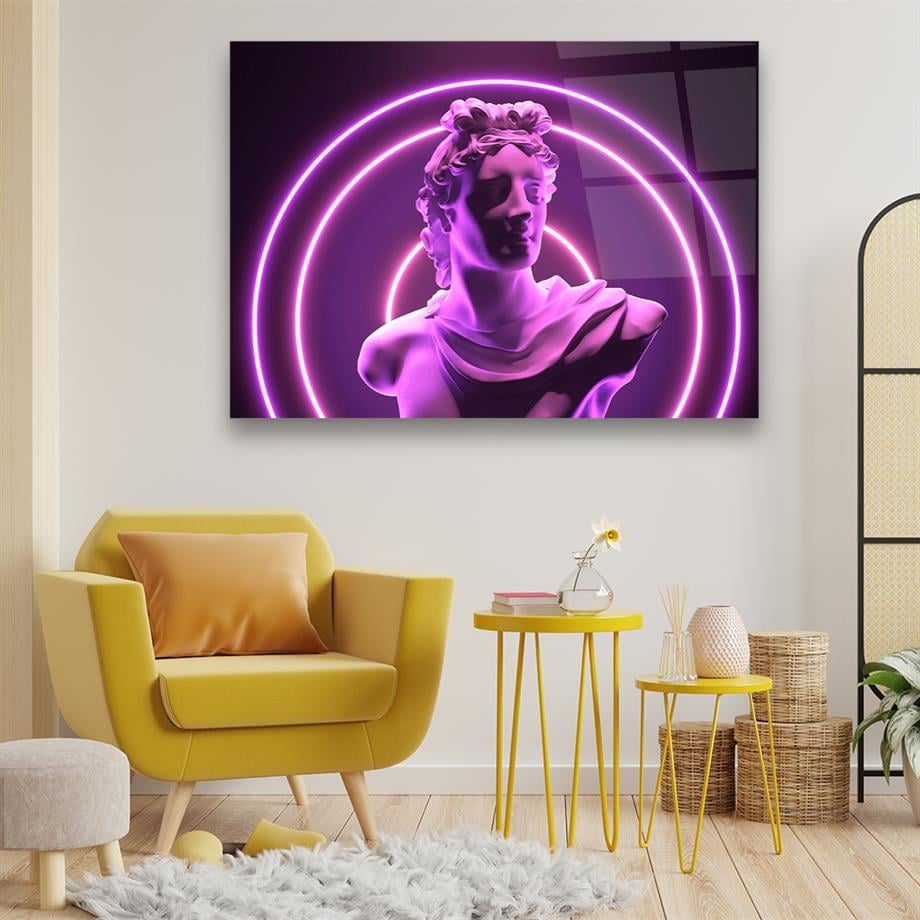 Neon Purple Bust Glass Wall Art