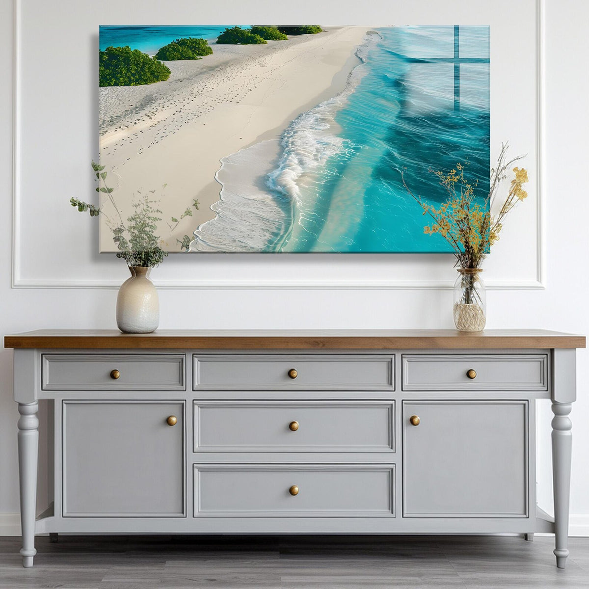 Spiaggia Turchese Quadro in Vetro Temperato