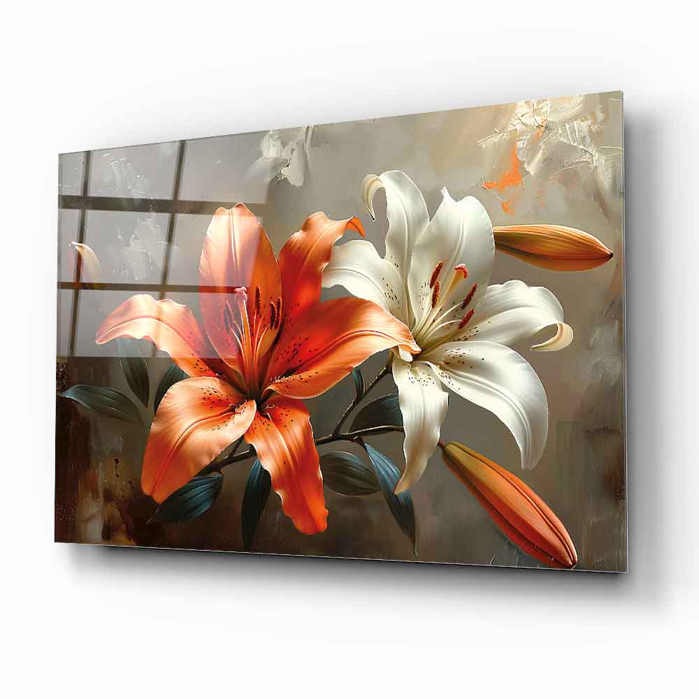 Orange and White Lilies Glass Wall Art