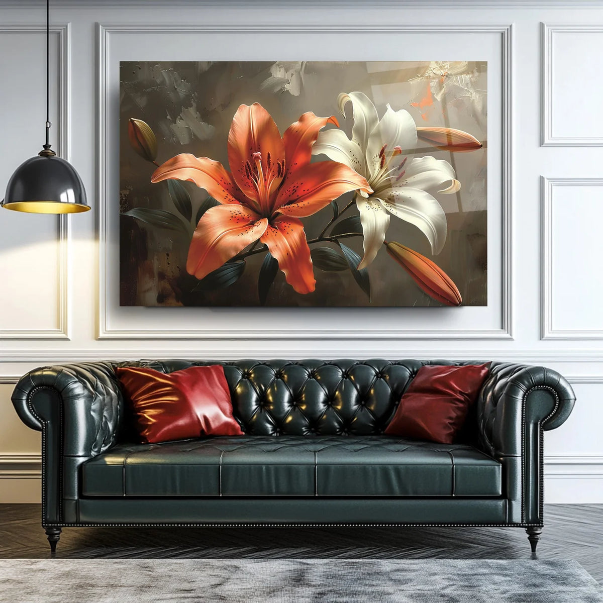 Orange and White Lilies Glass Wall Art
