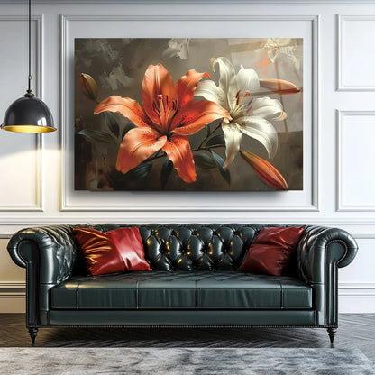 Orange and White Lilies Glass Wall Art