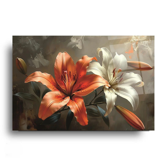Orange and White Lilies Glass Wall Art