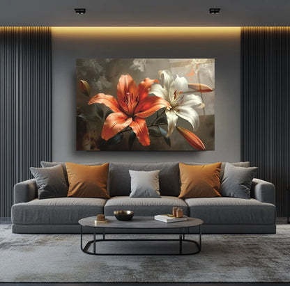 Orange and White Lilies Glass Wall Art