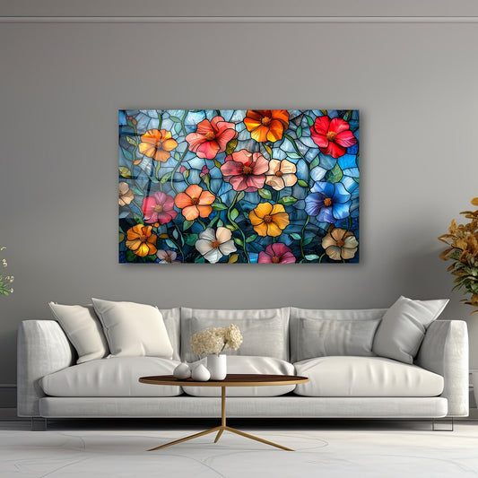 Colorful Flowers Glass Wall Art