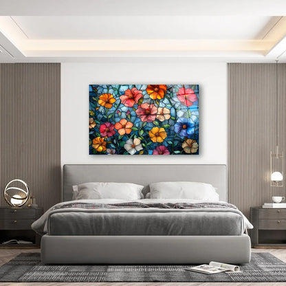 Colorful Flowers Glass Wall Art - LUXARTDECO