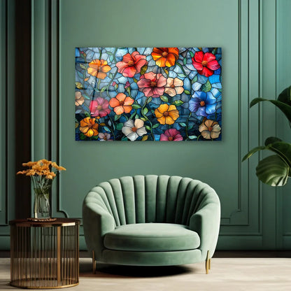Colorful Flowers Glass Wall Art - LUXARTDECO