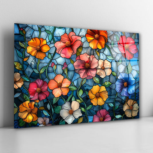 Colorful Flowers Glass Wall Art