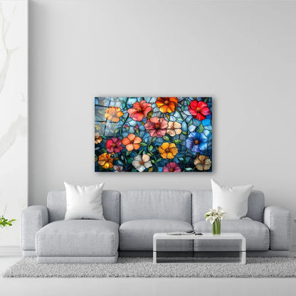 Colorful Flowers Glass Wall Art - LUXARTDECO